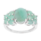Elegant Oval Green Emerald Sterling Silver Ring with Accents, perfect for stylish luxury and sophistication.